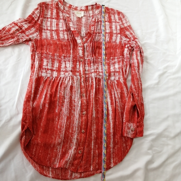 Anthropologie Maeve Calia Tunic Button Up Blouse Orange and White 10 - Picture 12 of 16
